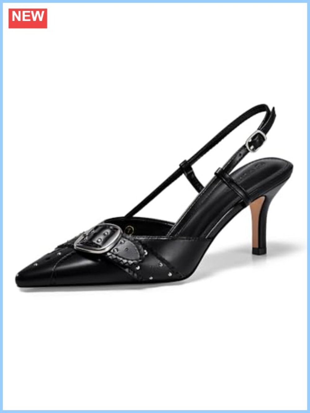 Studded Slingback Kitten Heels Leather Closed Pointed Toe Pumps
